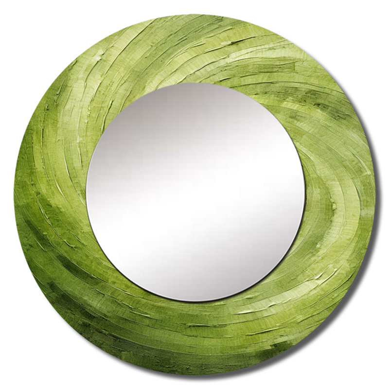 «Green Orbit Spiral», miroir décoratif en spirale abstraite, miroir mural rond moderne, impression d'art en métal