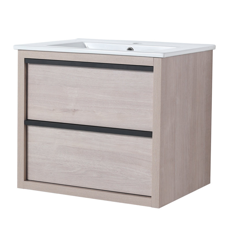 Meuble-lavabo 24 po avec 2 tiroirs à fermeture douce, lavabo en céramique blanche