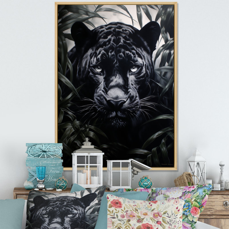 «Black White Panther», motifs contrastants sur toile, H 44 po x l 34 po x P 1,5 po, Cadre naturel flottant