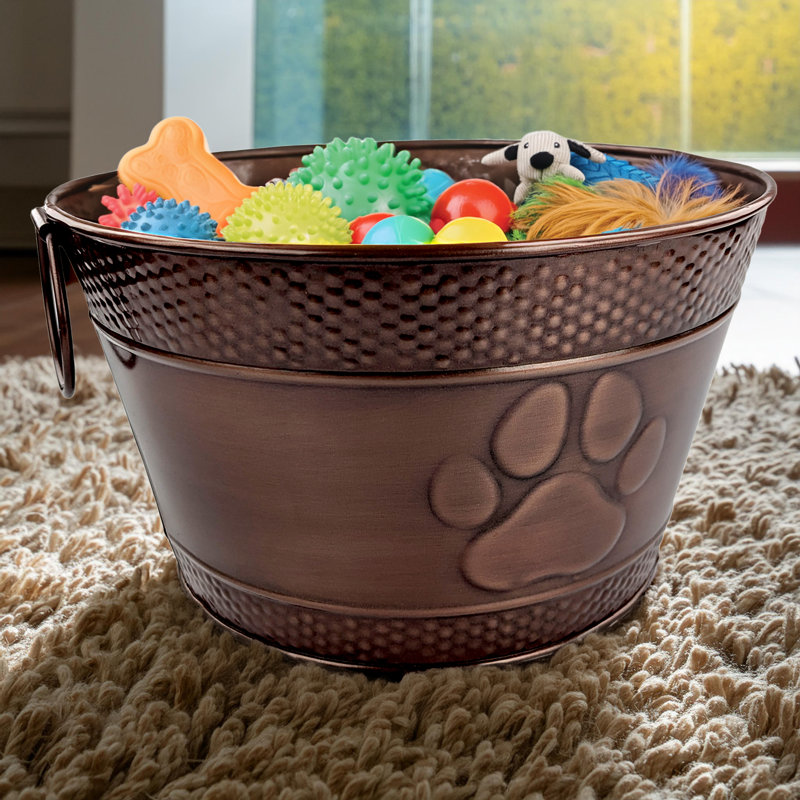 Bac à jouets pour chien rond - finition cuivre (15 pte)