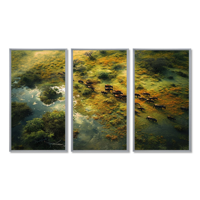 Castanon - ensemble d'art mural paysage africain, H 28 po x l 36 po x P 1 po, Encadrement argenté