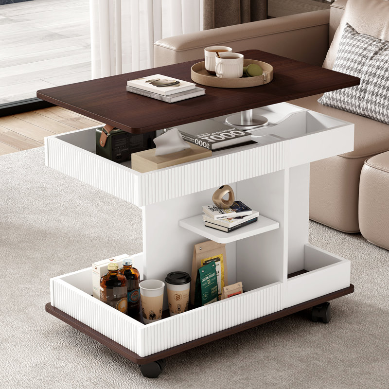 360 Rotating Adjustable Lift - Top Side Table, Practical End Table With Storage, Smooth , Rounded Edges For Living Room Decor And Lockable Corners Home