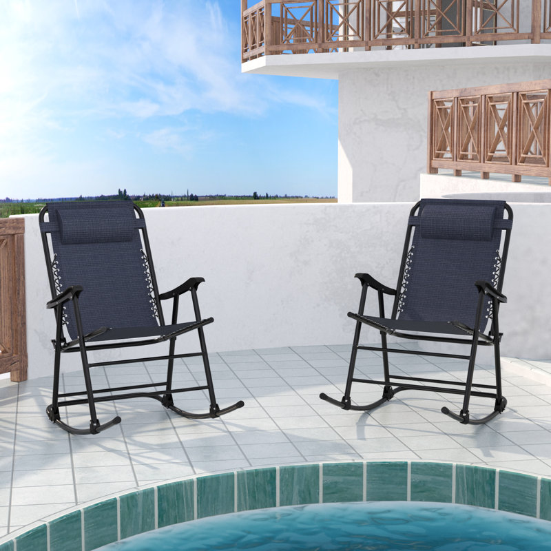 Chaise berçante en métal avec coussins Kantzer, Bleu