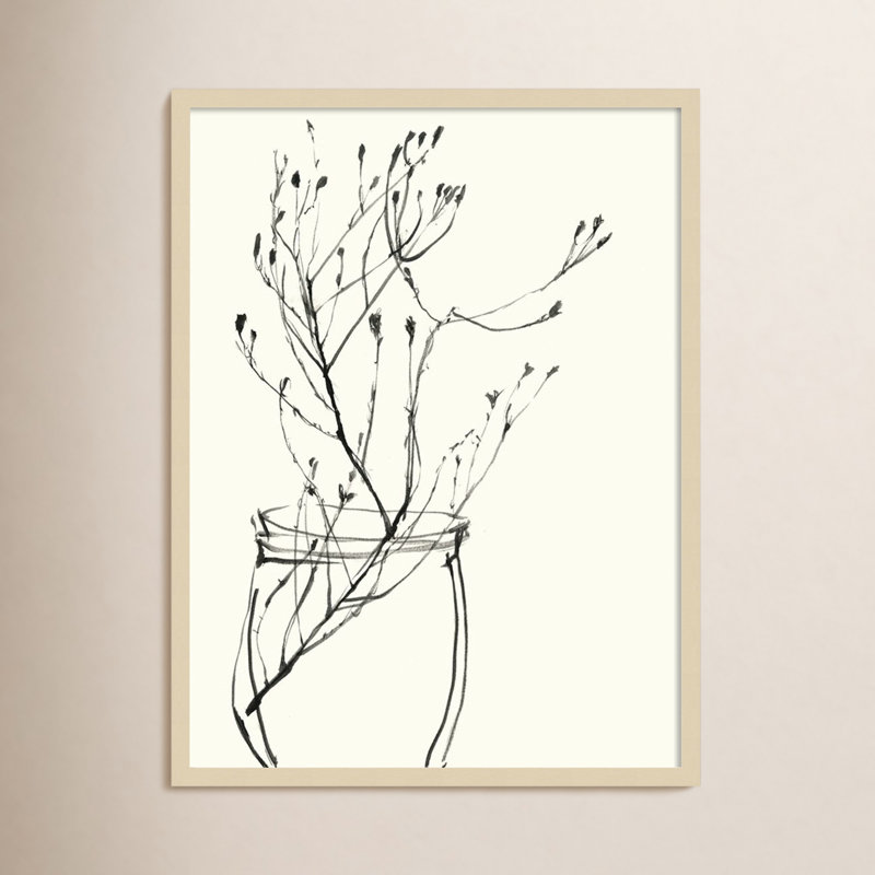 «Naive Flower Sketch VI» par Jennifer Goldberger - peinture encadrée, H 33 po x l 25 po, Brun