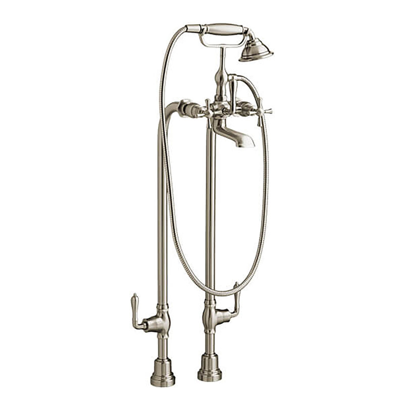 Randall DXV Modern & Contemporary Water Saving Floor Mount Tub Filler with Randall Cross Handles, Brushed Nickel