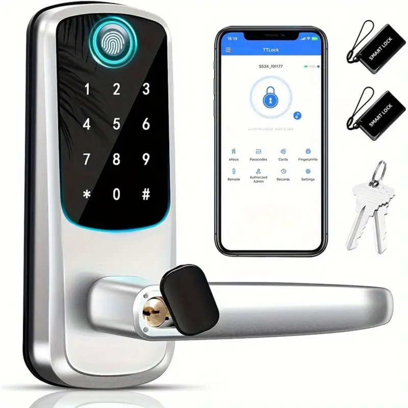 Smart Door Lock with Handle: Keyless Entry Door Lock with Keypad, Fingerprint, and App Control