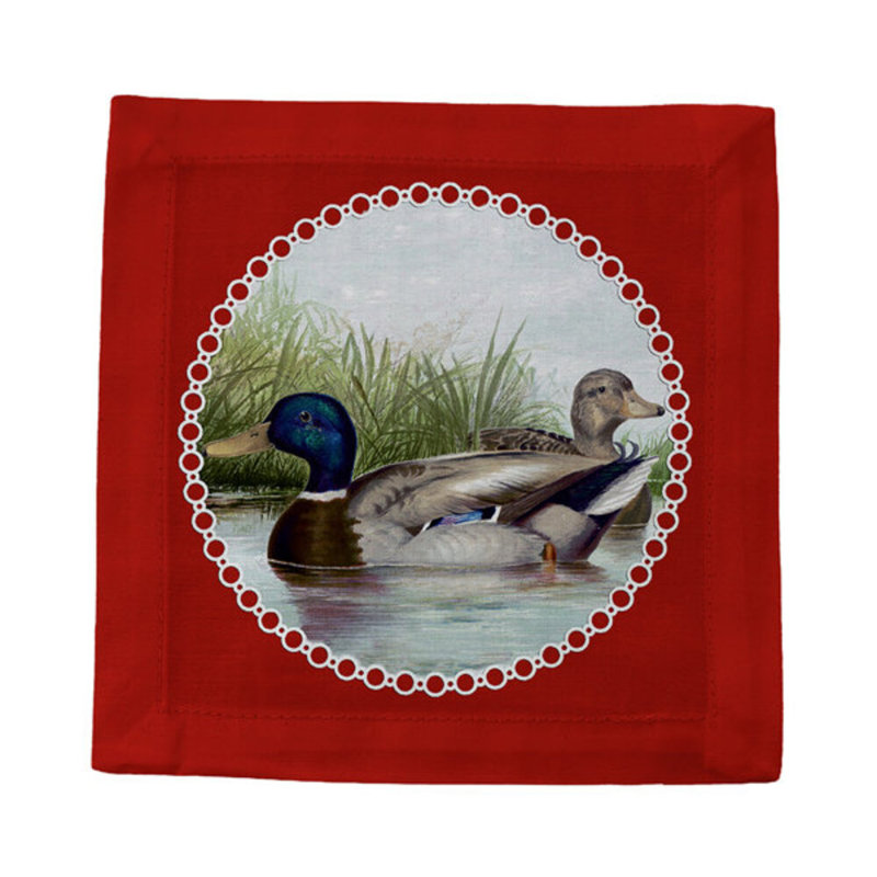 Serviettes de table en satin de coton English Duck Pond, Rouge