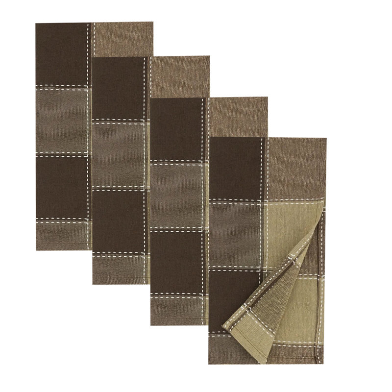 Ensemble de 4 serviettes de table en tissu écossais l 20 po x L 20 po Stitched, Moka