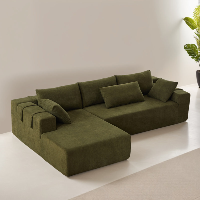 108" Wide Left Hand Facing Sofa & Chaise, Green Chenille