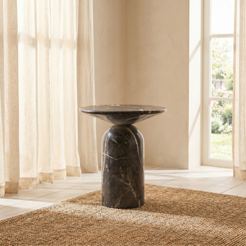 Dalissa Resin End Table with Marble Finish, Black Marble