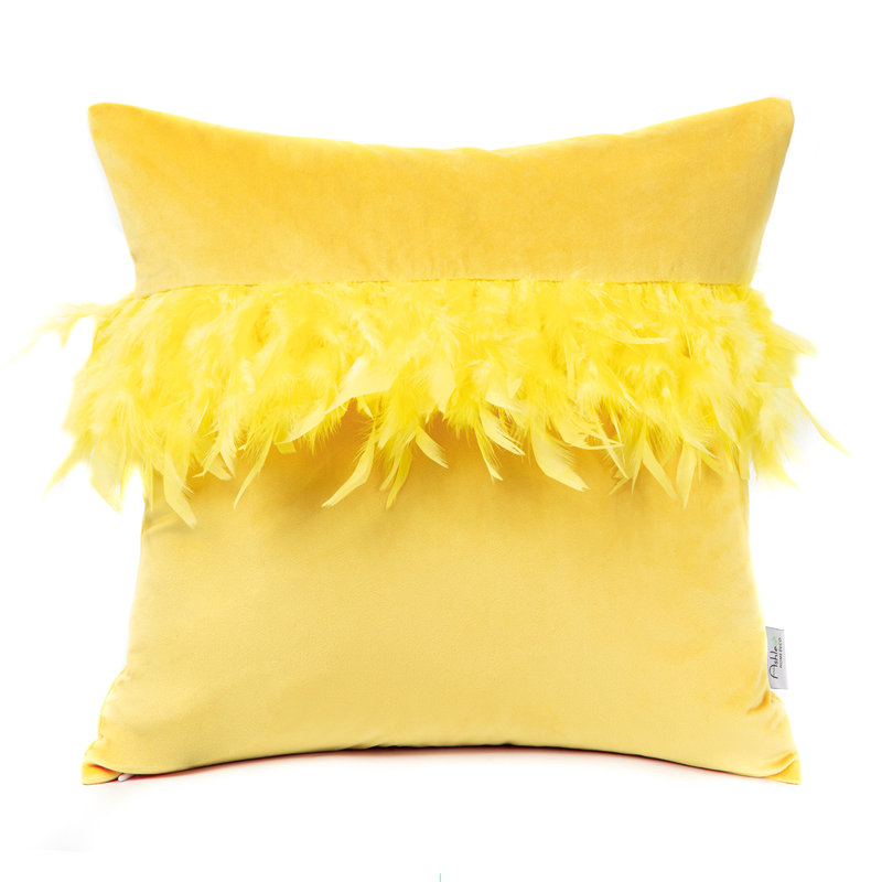 Feather Throw Pillow, 18"H x 18"W, Yellow, Pillow Cover & Insert