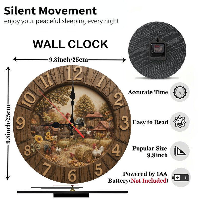 Horloge avec scène de ferme et coq