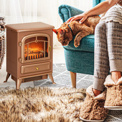Dark Brown Electric Stove Fireplace, 22", Led Flames & Logs, 750W/1500W, Overheat Protected, 216 Sq Ft Heat Area 22" Heating Coverage