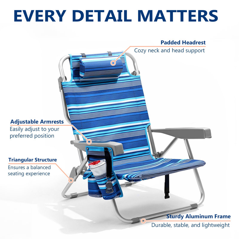 Chaise de plage en aluminium, Rayures bleues, 2