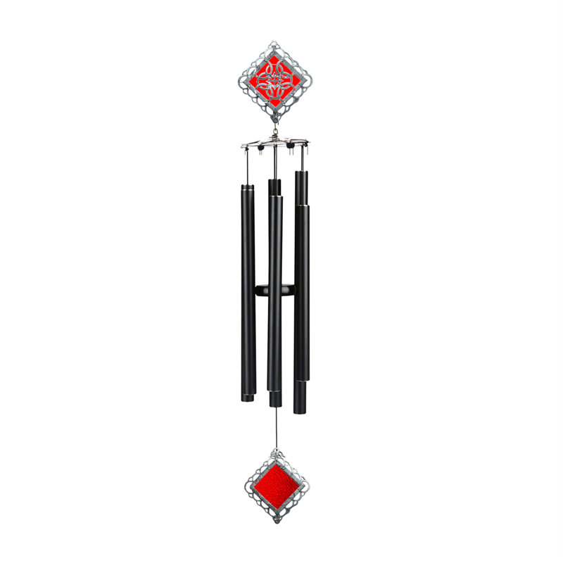 Carillon à vent - Croissant en verre coloré 36 po - Verre rouge - Tube, Rouge/doré