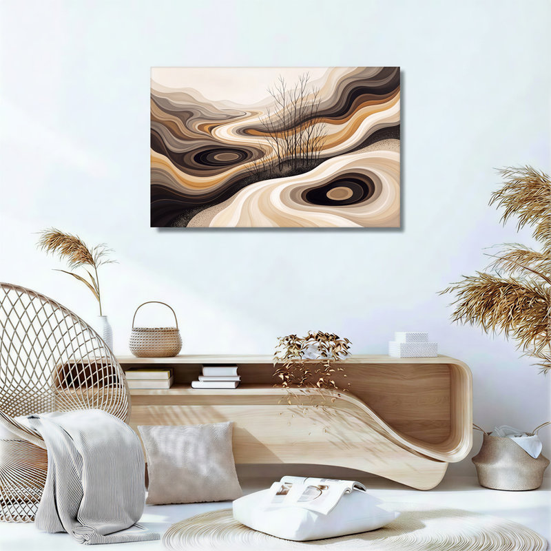 «Wavy Earth Tone Layers and Black Tree Silhouettes», art mural sur toile, H 12 po x l 18 po