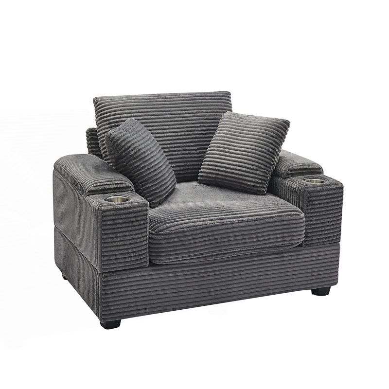 Canapé rembourré avec méridienne et rangement avec main courante et repose-pieds mobile, Gris