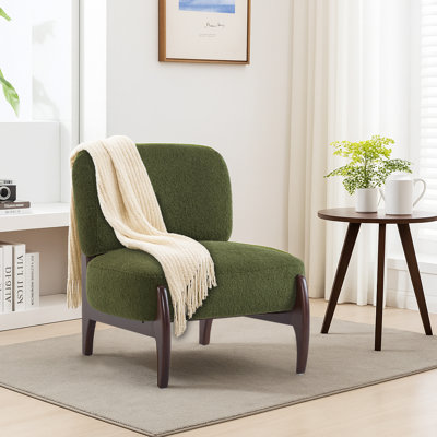 Fauteuil d'appoint Mid-Century moderne sans accoudoirs avec revêtement Boucle et base en bois courbé