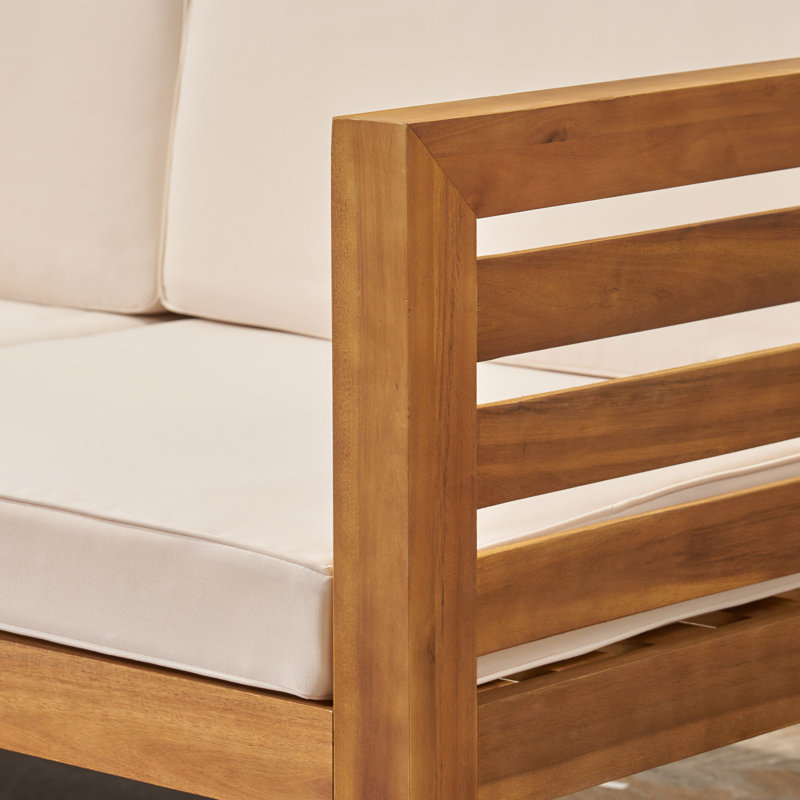 Ensemble de conversation modulaire avec coussins 4 pièces Gislaine, Structure teck / coussin beige