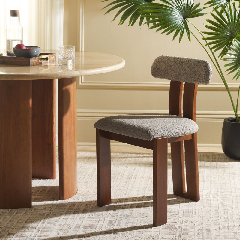 Cayde Boucle Dining Chair, Walnut, Gray