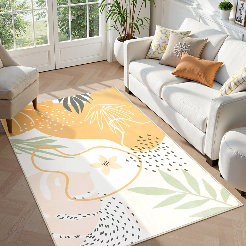 Kaldi Vibrant Spring Floral Print Machine Washable Area Rug with Non-Slip Backing for Living Room, Dining Room, Bedroom