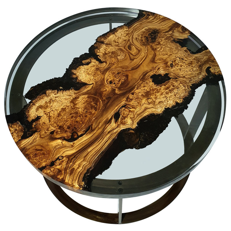 Dodona Coffee Table, 17.7" H x 35.4" W x 35.4" D, Silverberry Wood, Bronze