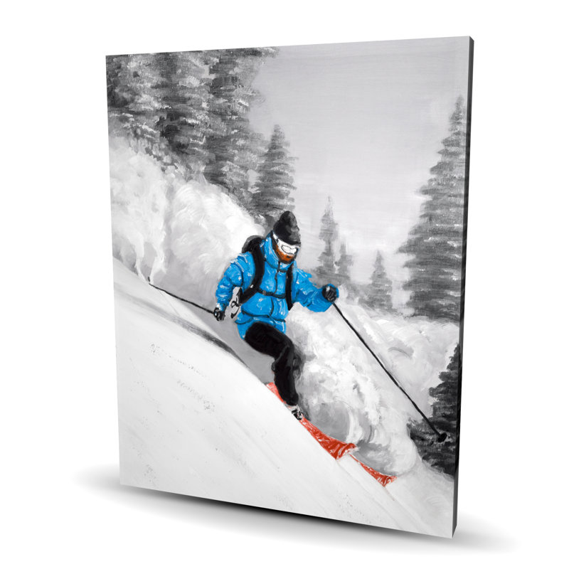 Man Skiing in Mountain - Illustrative Snow Canvas Art Decor