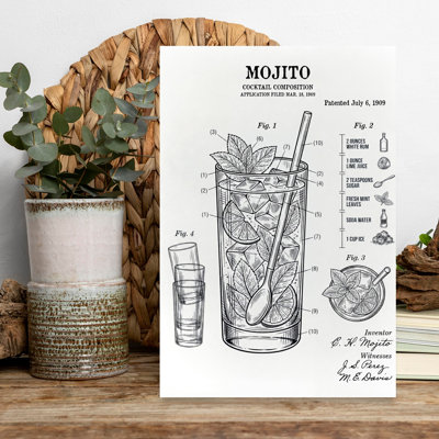 Mojito Recipe Patent Classic Vintage Summer Wall Art Print 1 Piece Wrapped Canvas Wall Art