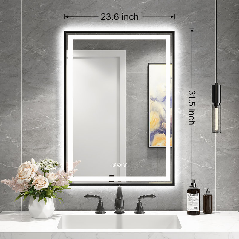 Miroir de salle de bain super lumineux, 32 po x 24 po, Noir, noir, noir, noir