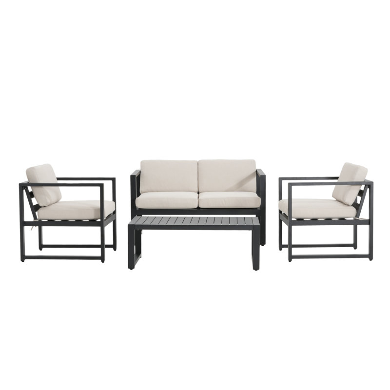 Zenas 4 - Person Patio Conversation Set with Cushions, Beige