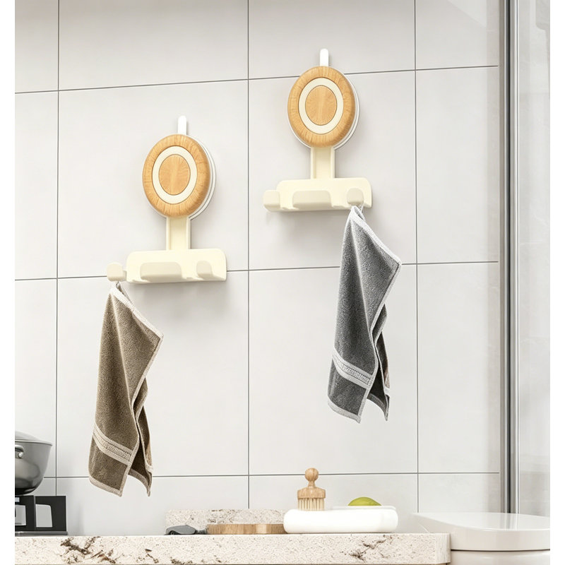 Paquet de 2 porte-rasoirs à ventouse pour douche - Support à rasoir sans grain de bois beige, support de rasoir mural amovible et réutilisable, support pour deux rasoirs, crochet de salle de bain pour serviette, luffa