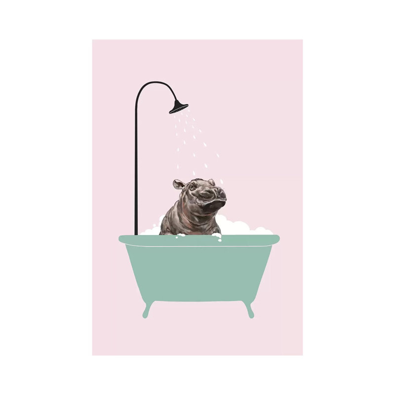 Hippo In Bathtub by Big Nose Work - Wrapped Canvas Print, 66.04 cm H x 45.72 cm W x 1.91 cm D