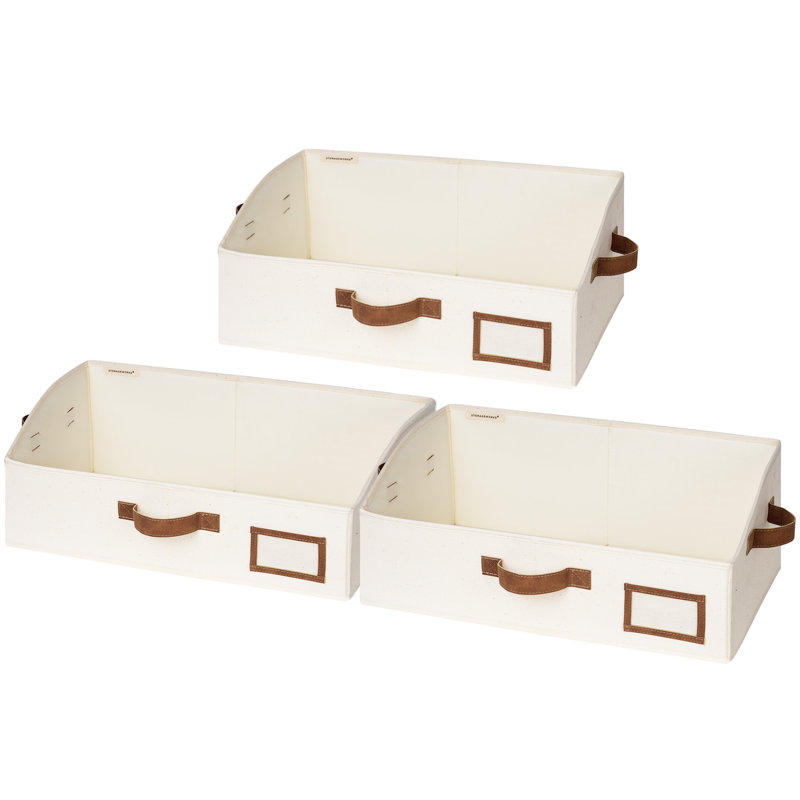 Trapezoid Closet Storage Bins, Foldable Fabric Organizer Baskets with Handles, Beige
