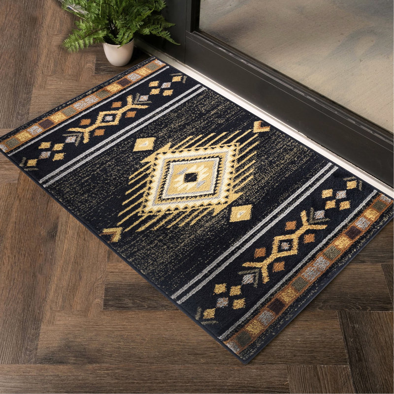 2 pi 7 po Tapis en coton X 3, Tribes Gcyls4001, noir, 100% polypropylène, teinté, pour véranda de rangement pour vélos