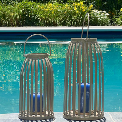 Key West Ribbed Cage Hurricane Candle Lanterns, 15.75 And 12.5 Inches