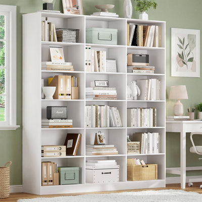 71.6" H | 6 Tier Triple Wide Bookshelf White Bookcase with 18 Open Display Shelves for Living Room Home Office Library