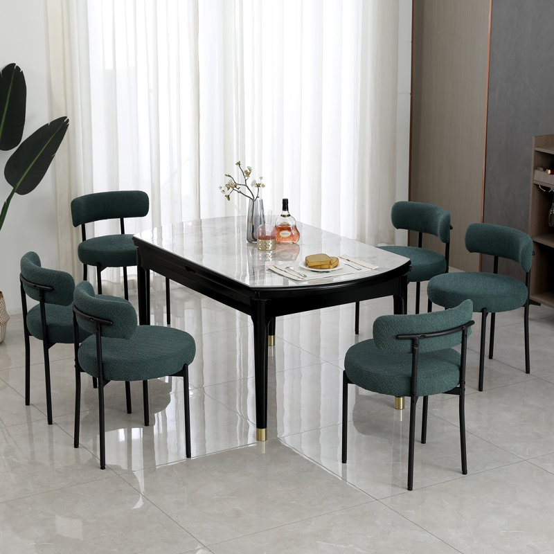 Sherpa Upholstered Metal Dining Chairs, Green, 6