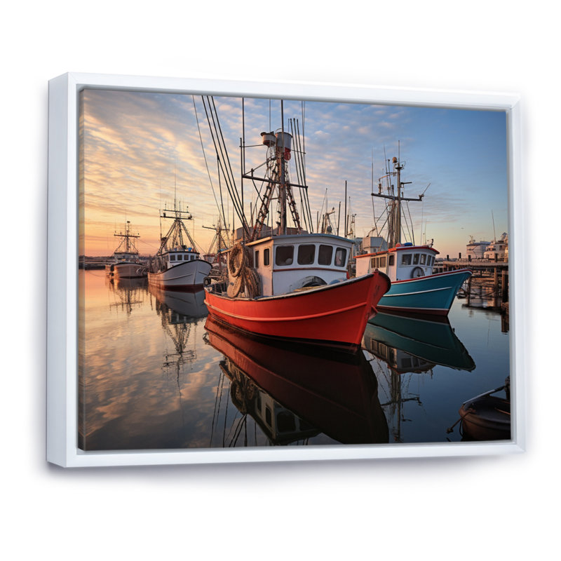 Port Portside Reflections - Nautical & Beach Wall Art Prints, H 12 po x l 20 po x P 1 po, Cadre flottant blanc