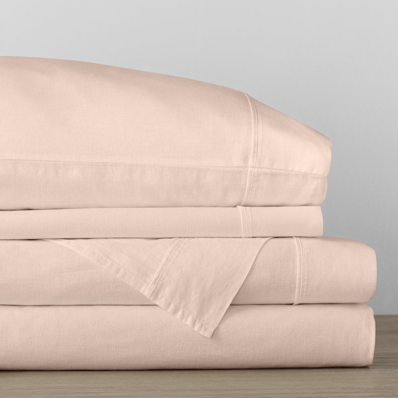 Jeffen Linen Blend Sheet Set, Dusty Rose, Full Sheet Set + 1 Fitted Sheet + 2 Pillowcases