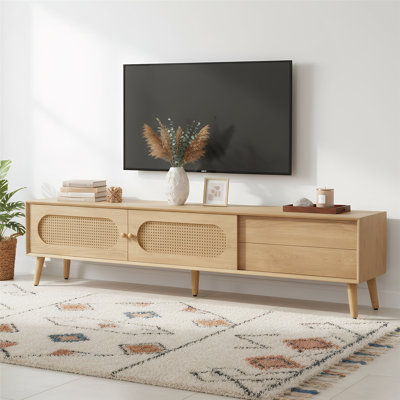 Boho TV Stand For Tvs Up To 80'' , Modern Farmhouse Media Console, Entertainment Center With Solid Wood Legs, TV Cabinet For Living Room, Home Theatre