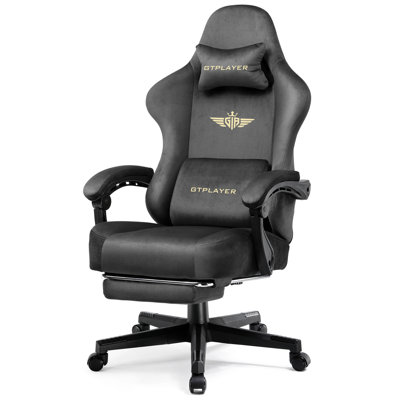 Gaming Chair Fabric With Pocket Spring Cushion, Big And Tall Gaming Chair 350LBS High Back Computer Chair With Footrest For Adults Lumbar Support Swivel Game Chair For Office