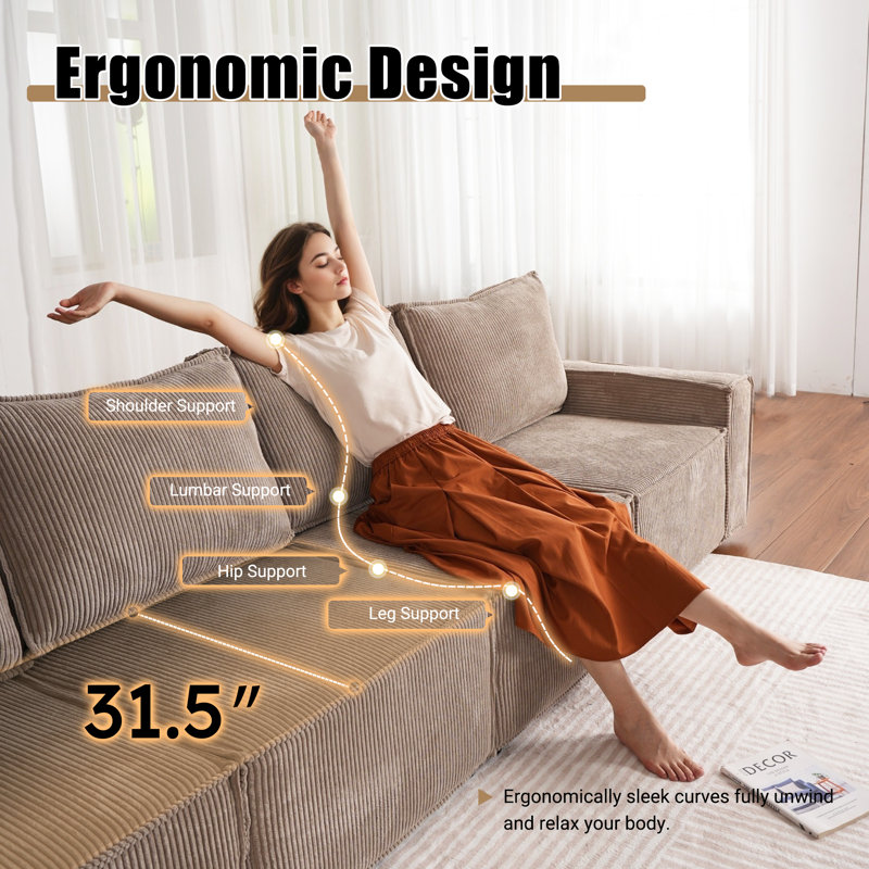 Modular Sofa Sectional, L-shape Or U-shape Corduroy Fabric Upholstered Couch, Modern Minimalist Design For Living Room, Ergonomic Design Deep Seat, Free Combination