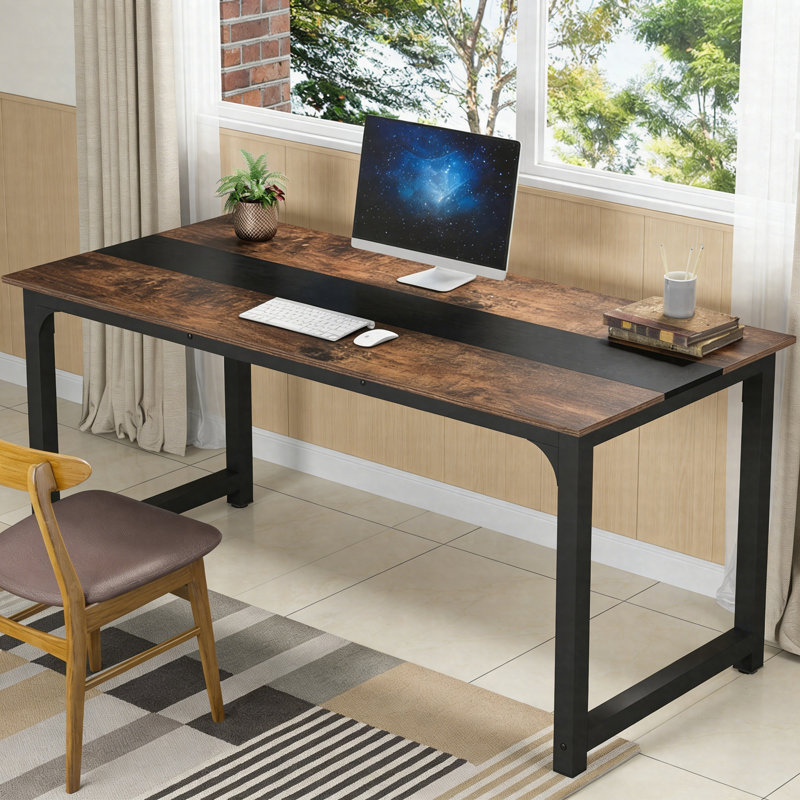 70.87" Computer Desk – Office Study Writing Table With Sturdy Steel Frame, Vintage Gray/Black