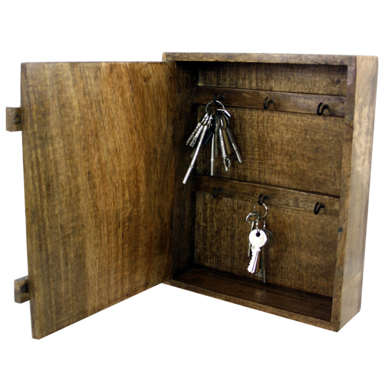 Solid Wood Wall Organizer with Key Hooks