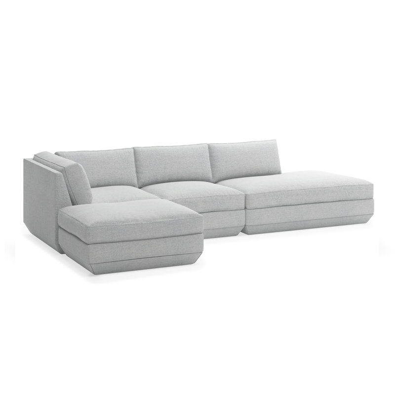 Podium Modular 4-Piece Lounge Sectional B, Bayview Silver Performance Twill, Left Hand Facing