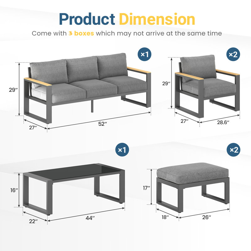 Ensemble de mobilier d'extérieur 7 personnes, Gris