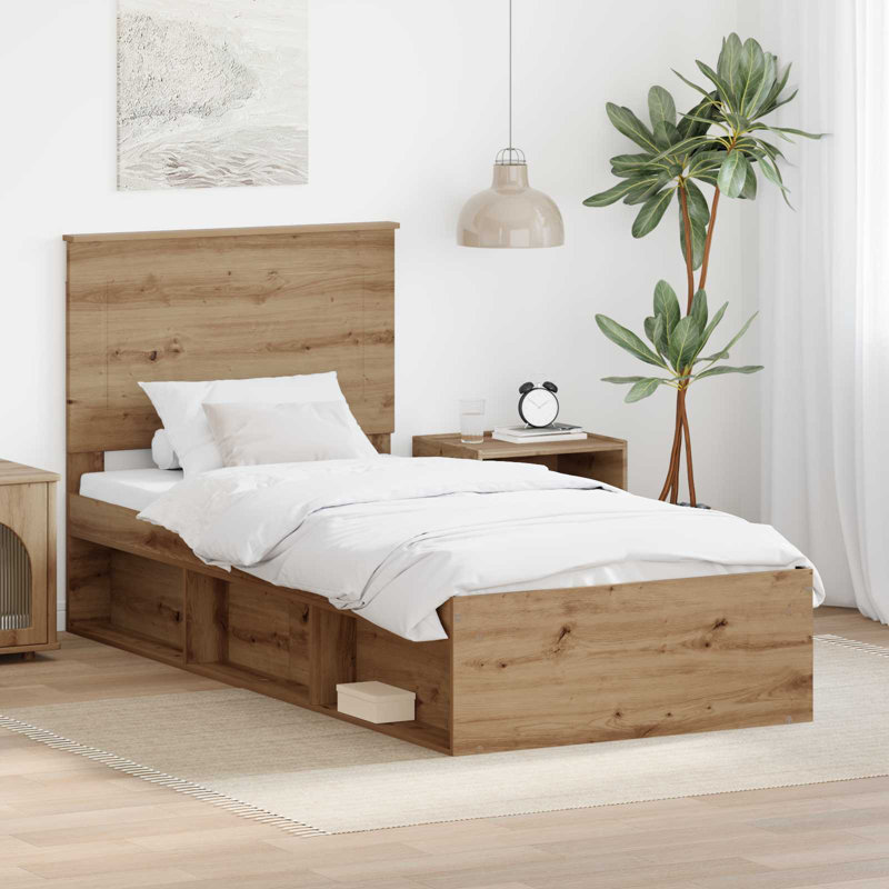 Solid Wood Bed Frame, European Single (90 x 200 cm), Artisian Oak