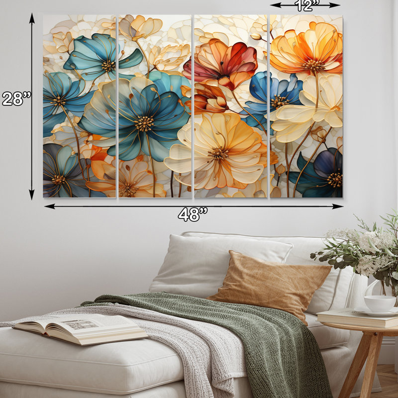 Ensemble de décorations murales en métal Teal Orange Petal Mosaics II - Abstract Botanicals