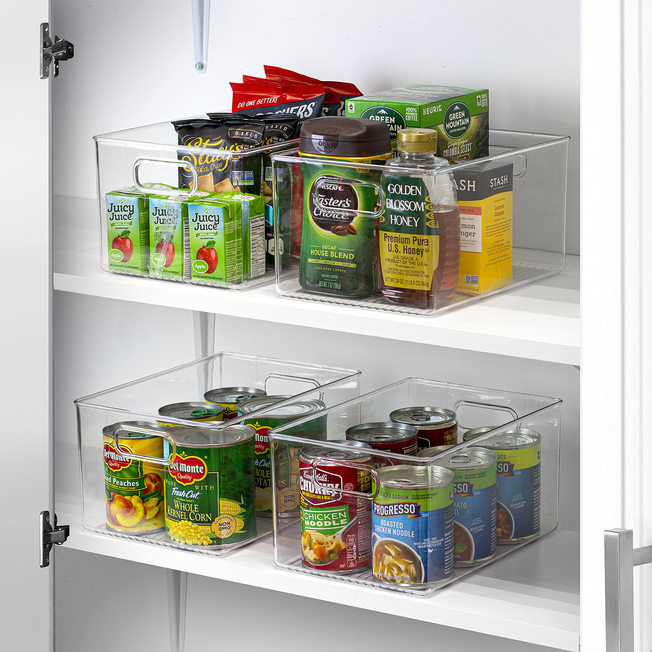 4 pcs Plastic Storage Bins for Pantry, Refrigerator, Countertop, Cabinet  Organization, Kitchen Cabinets, Shelves, Drawer, Food Storage Organizer  with Handles, BPA Free