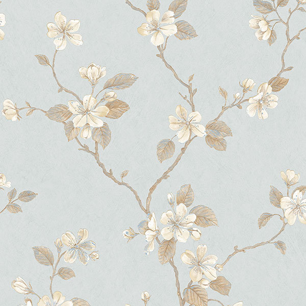 Palazzo 2 Dogwood Floral Wallpaper Roll, Light Blue/Brown